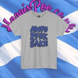 Graphic Tee — Blue Stacked Graffiti Text "AWFURFEKSAKE"
