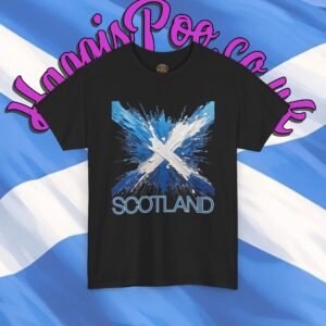 Paint Splash Saltire Scotland T-shirt, Scottish Flag Tee, Unisex Cotton Shirt, Exclusive Design, Copyrighted Essantee