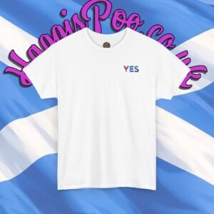 Scottish Independence YES Chest Text Tee | Minimal Rainbow Lettering T-Shirt